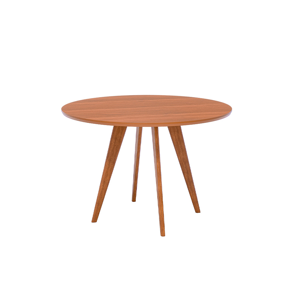 Conjunto de Mesa Redonda com Tampo MDF Acerola e 4 Cadeiras Sabiá Linho Bege e Cinamomo