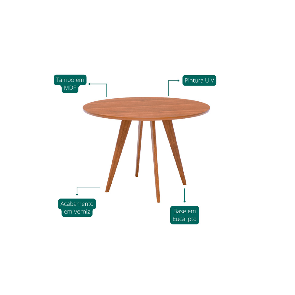 Conjunto de Mesa Redonda com Tampo MDF Acerola e 4 Cadeiras Sabiá Linho Bege e Cinamomo