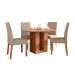 Conjunto de Mesa Redonda com Tampo de MDF Cinamomo Ariela e 4 Cadeiras Clarice Linho Bege e Madeira