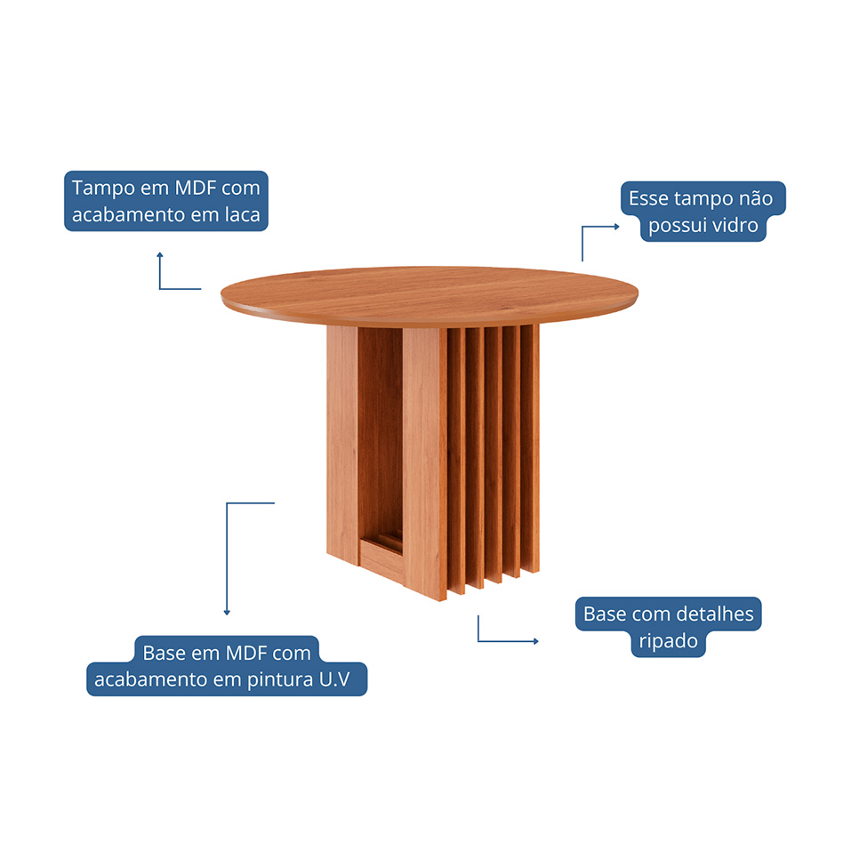 Conjunto de Mesa Redonda com Tampo de MDF Cinamomo Ariela e 4 Cadeiras Clarice Linho Bege e Madeira