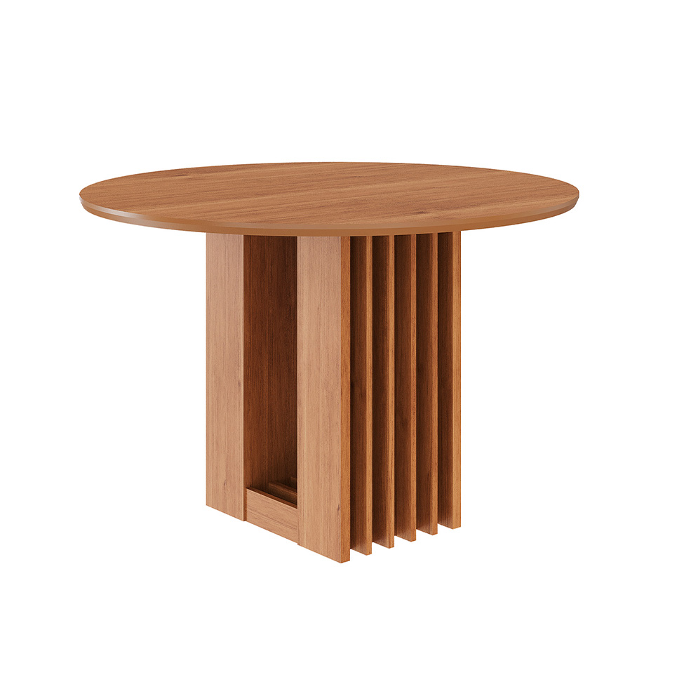 Conjunto de Mesa Redonda com Tampo de MDF Cinamomo Ariela e 4 Cadeiras Clarice Linho Bege e Madeira