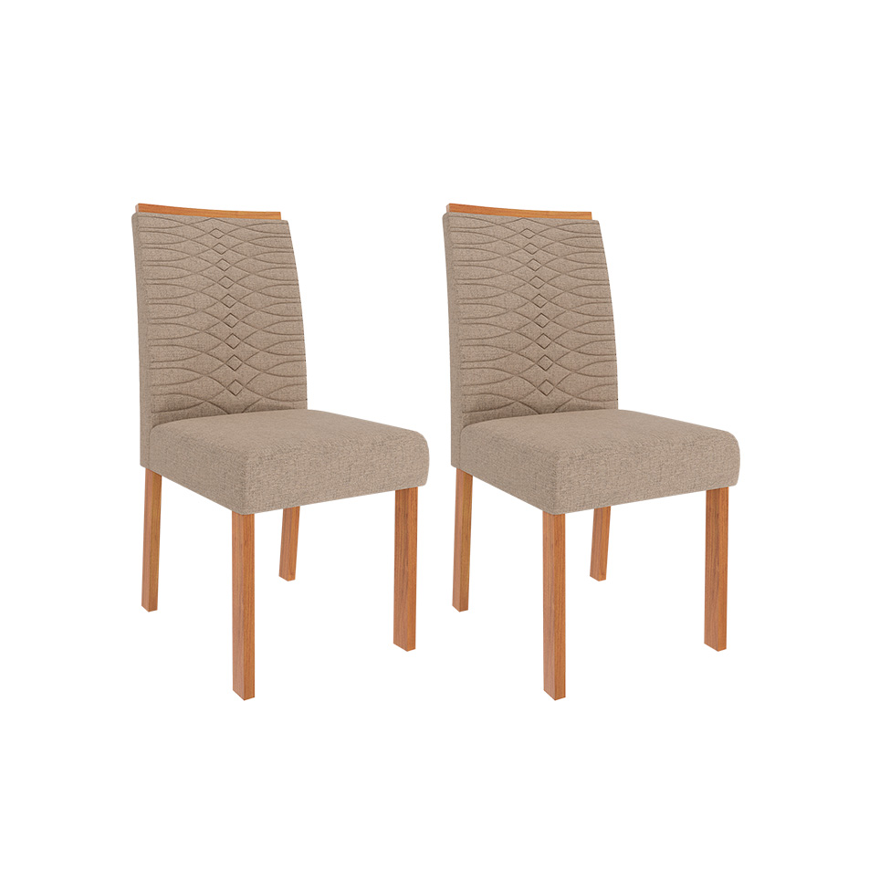 Conjunto de Mesa Redonda com Tampo de MDF Cinamomo Ariela e 4 Cadeiras Clarice Linho Bege e Madeira