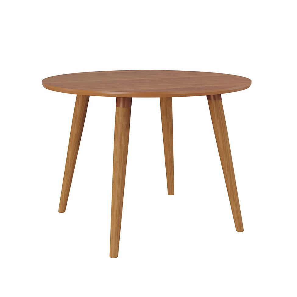 Conjunto de Mesa Redonda com Tampo de MDF Cinamomo Dani e 4 Cadeiras Clarice Suede Nude e Madeira