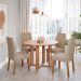 Conjunto de Mesa Redonda com Tampo de MDF Cinamomo Flora e 4 Cadeiras Clarice Linho Bege e Madeira
