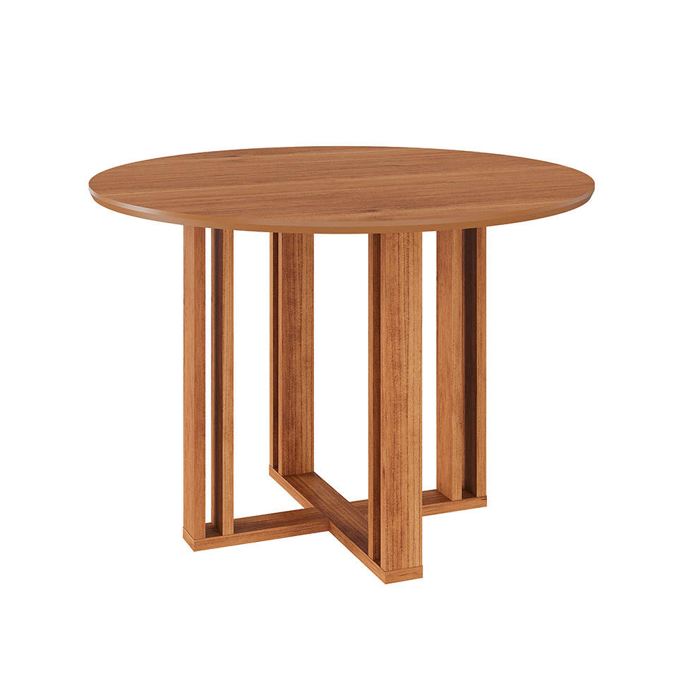 Conjunto de Mesa Redonda com Tampo de MDF Cinamomo Flora e 4 Cadeiras Clarice Linho Bege e Madeira