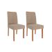 Conjunto de Mesa Redonda com Tampo de MDF Cinamomo Flora e 4 Cadeiras Clarice Linho Bege e Madeira