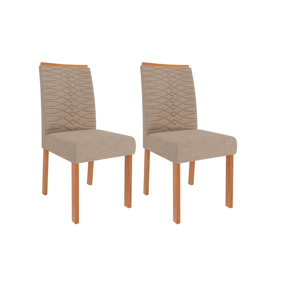 Conjunto de Mesa Redonda com Tampo de MDF Cinamomo Flora e 4 Cadeiras Clarice Linho Bege e Madeira