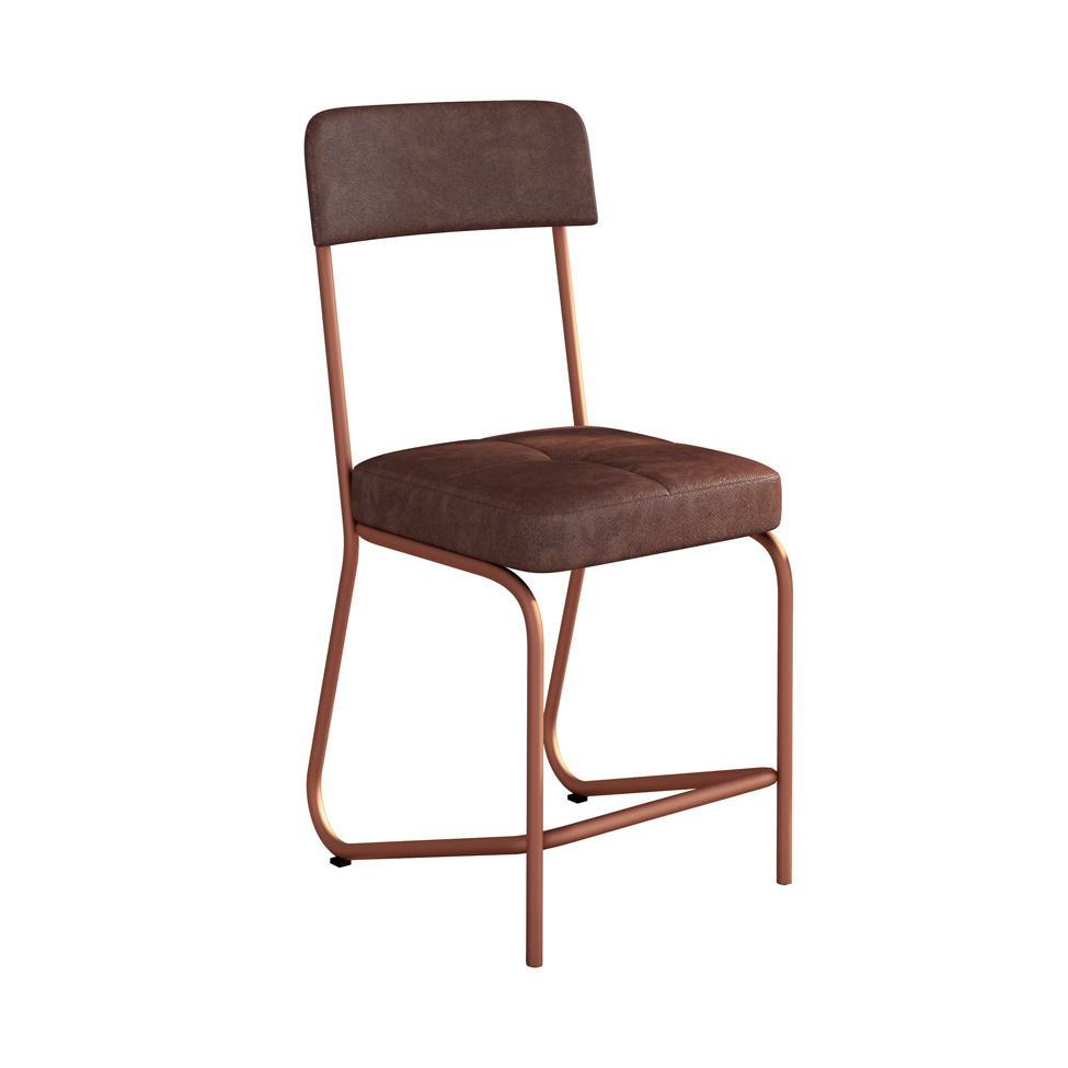 Conjunto de Mesa Redonda com Tampo de MDP Marrom Versalhes e 4 Cadeiras Nagóia Revestimento Sintético Marrom Escuro e Cobre