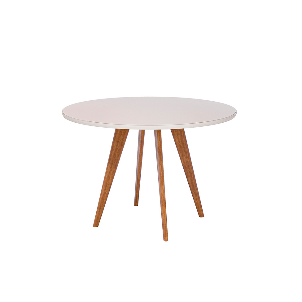 Conjunto de Mesa Redonda com Tampo de Vidro Off White Acerola e 4 Cadeiras Palmas Linho Grafite e Cinamomo