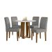 Conjunto de Mesa Redonda com Tampo de Vidro Off White Isabela e 4 Cadeiras Amanda Linho Cinza Claro e Ypê