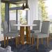 Conjunto de Mesa Redonda com Tampo de Vidro Off White Isabela e 4 Cadeiras Amanda Linho Cinza Claro e Ypê