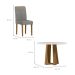 Conjunto de Mesa Redonda com Tampo de Vidro Off White Isabela e 4 Cadeiras Amanda Linho Cinza Claro e Ypê
