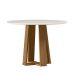 Conjunto de Mesa Redonda com Tampo de Vidro Off White Isabela e 4 Cadeiras Amanda Linho Cinza Claro e Ypê