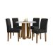 Conjunto de Mesa Redonda com Tampo de Vidro Off White Isabela e 4 Cadeiras Amanda Veludo Preto e Ypê