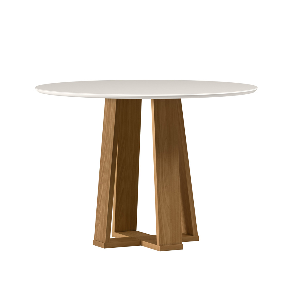 Conjunto de Mesa Redonda com Tampo de Vidro Off White Isabela e 4 Cadeiras Amanda Veludo Preto e Ypê