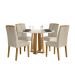 Conjunto de Mesa Redonda com Tampo de Vidro Off White Isabela e 4 Cadeiras Serena Bouclé Bege e Ypê