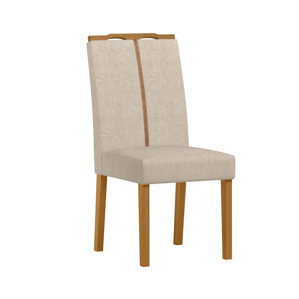 Conjunto de Mesa Redonda com Tampo de Vidro Off White Isabela e 4 Cadeiras Serena Bouclé Bege e Ypê