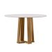 Conjunto de Mesa Redonda com Tampo de Vidro Off White Isabela e 4 Cadeiras Serena Bouclé Bege e Ypê