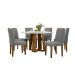 Conjunto de Mesa Redonda com Tampo de Vidro Off White Isabela e 6 Cadeiras Amanda Linho Cinza Claro e Ypê
