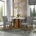 Conjunto de Mesa Redonda com Tampo de Vidro Off White Isabela e 6 Cadeiras Amanda Linho Cinza Claro e Ypê