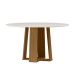 Conjunto de Mesa Redonda com Tampo de Vidro Off White Isabela e 6 Cadeiras Amanda Linho Cinza Claro e Ypê