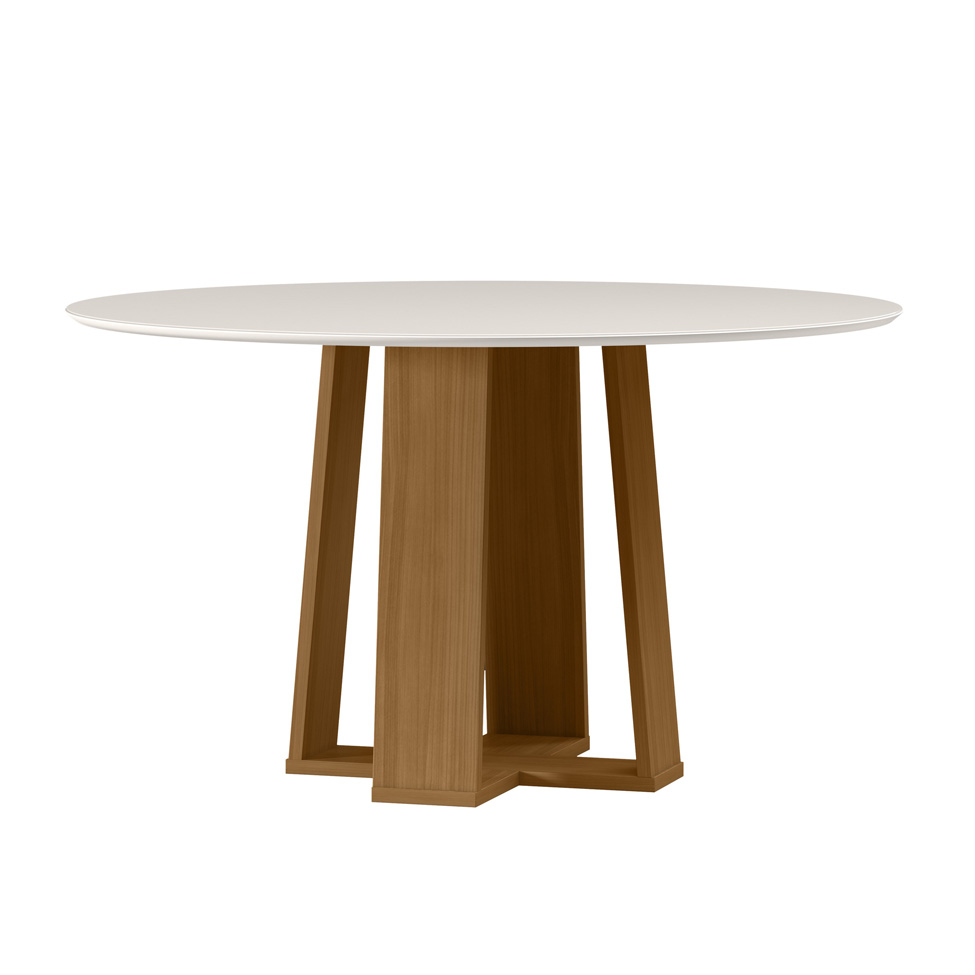 Conjunto de Mesa Redonda com Tampo de Vidro Off White Isabela e 6 Cadeiras Amanda Veludo Preto e Ypê