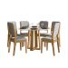 Conjunto de Mesa Redonda com Tampo de Vidro Off White Isabela e 6 Cadeiras Carol Linho Cinza Claro e Ypê