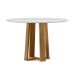 Conjunto de Mesa Redonda com Tampo de Vidro Off White Isabela e 6 Cadeiras Carol Linho Cinza Claro e Ypê