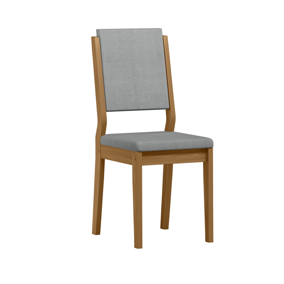 Conjunto de Mesa Redonda com Tampo de Vidro Off White Isabela e 6 Cadeiras Carol Linho Cinza Claro e Ypê