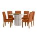 Conjunto de Mesa Redonda com Tampo de Vidro Off White e 6 Cadeiras Serena Poliéster Terracota e Amadeirado