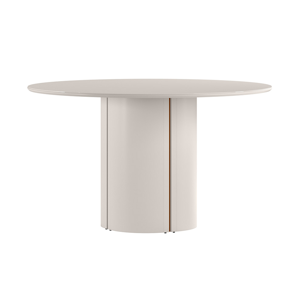 Conjunto de Mesa Redonda com Tampo de Vidro Off White e 6 Cadeiras Serena Poliéster Terracota e Amadeirado
