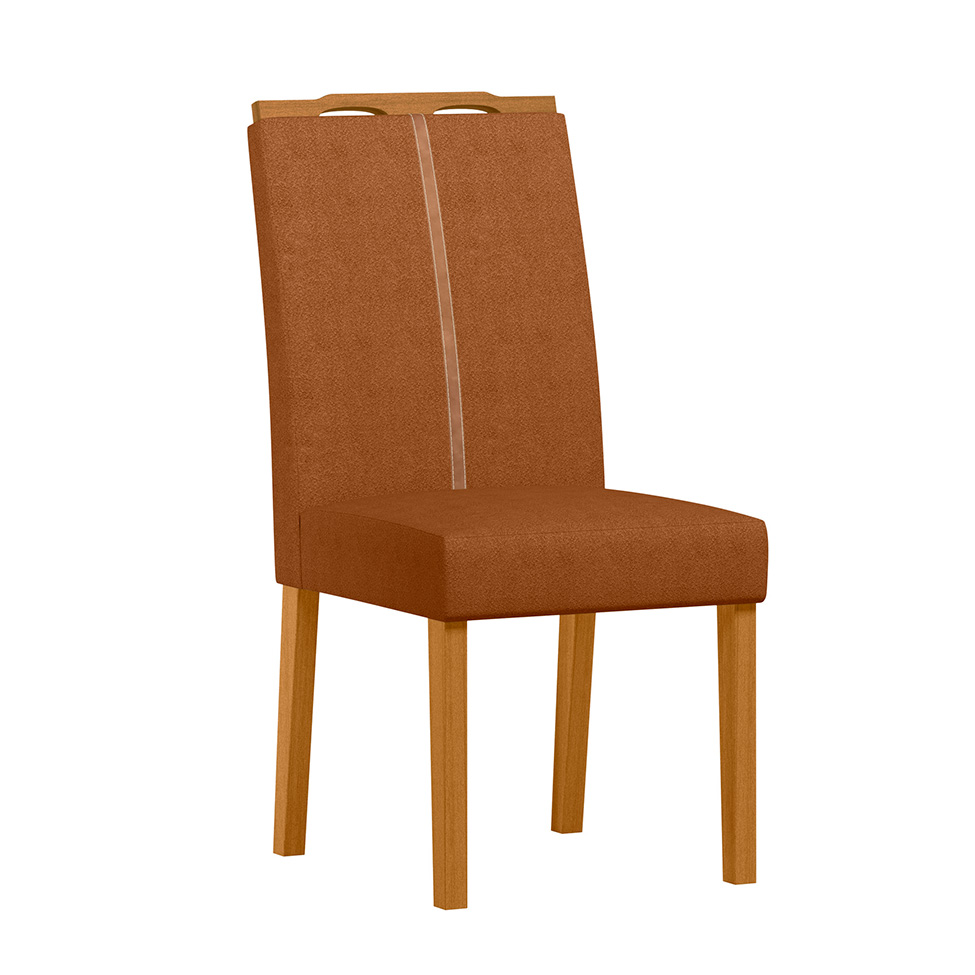 Conjunto de Mesa Redonda com Tampo de Vidro Off White e 6 Cadeiras Serena Poliéster Terracota e Amadeirado