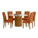 Conjunto de Mesa Redonda com Tampo de Vidro Off White e 6 Cadeiras Serena Poliéster Terracota e Ypê