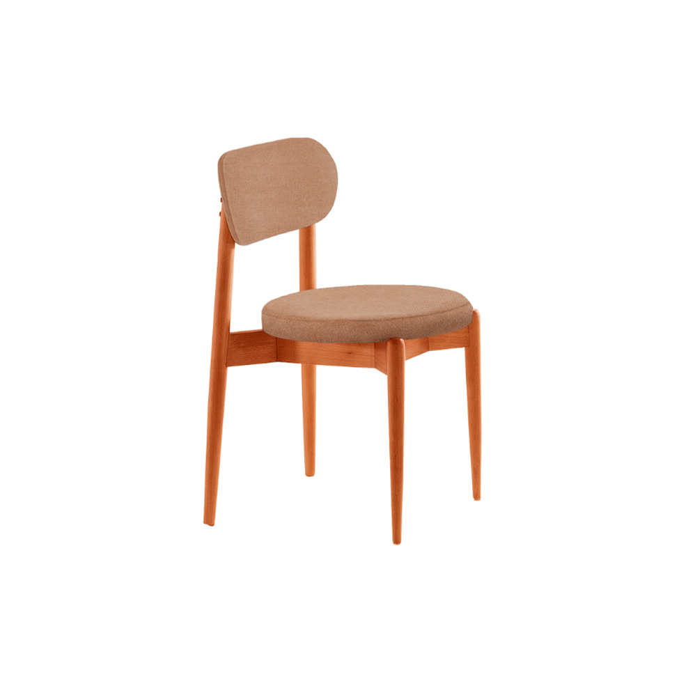 Conjunto de Mesa Redonda com Tampo em Madeira Miami e 4 Cadeiras Miami Soft Linho Atacama e Cinamomo