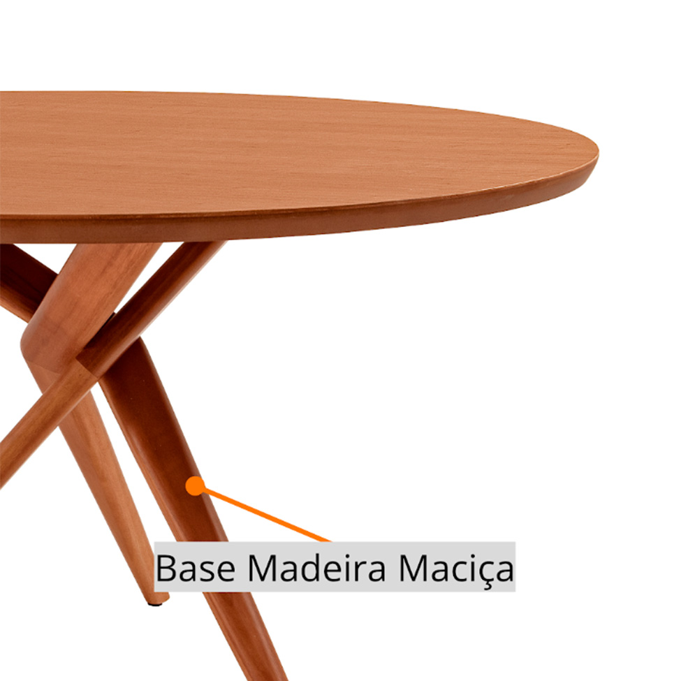 Conjunto de Mesa Redonda com Tampo em Madeira Miami e 4 Cadeiras Miami Soft Linho Atacama e Cinamomo