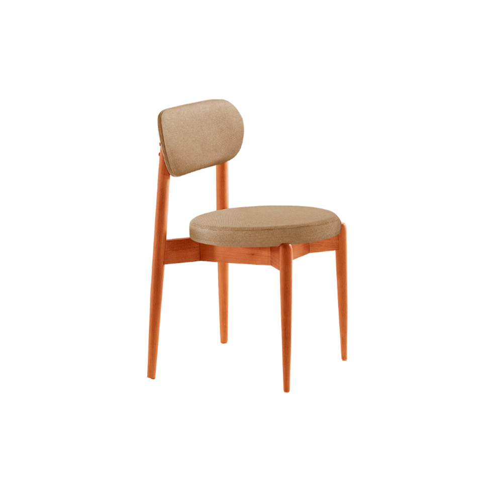 Conjunto de Mesa Redonda com Tampo em Madeira Miami e 4 Cadeiras Miami Soft Linho Âmbar e Cinamomo