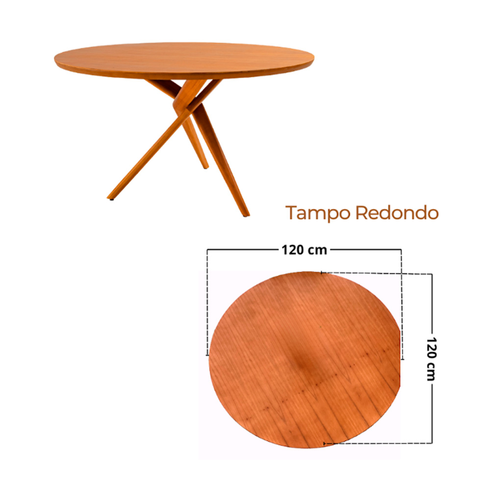 Conjunto de Mesa Redonda com Tampo em Madeira Miami e 4 Cadeiras Miami Soft Linho Âmbar e Cinamomo