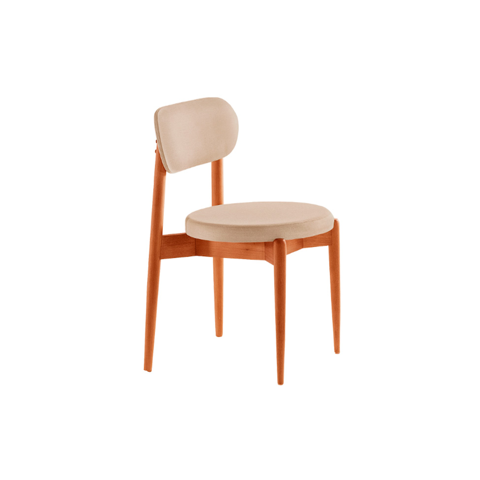 Conjunto de Mesa Redonda com Tampo em Madeira Miami e 4 Cadeiras Miami Soft Linho Off White e Cinamomo
