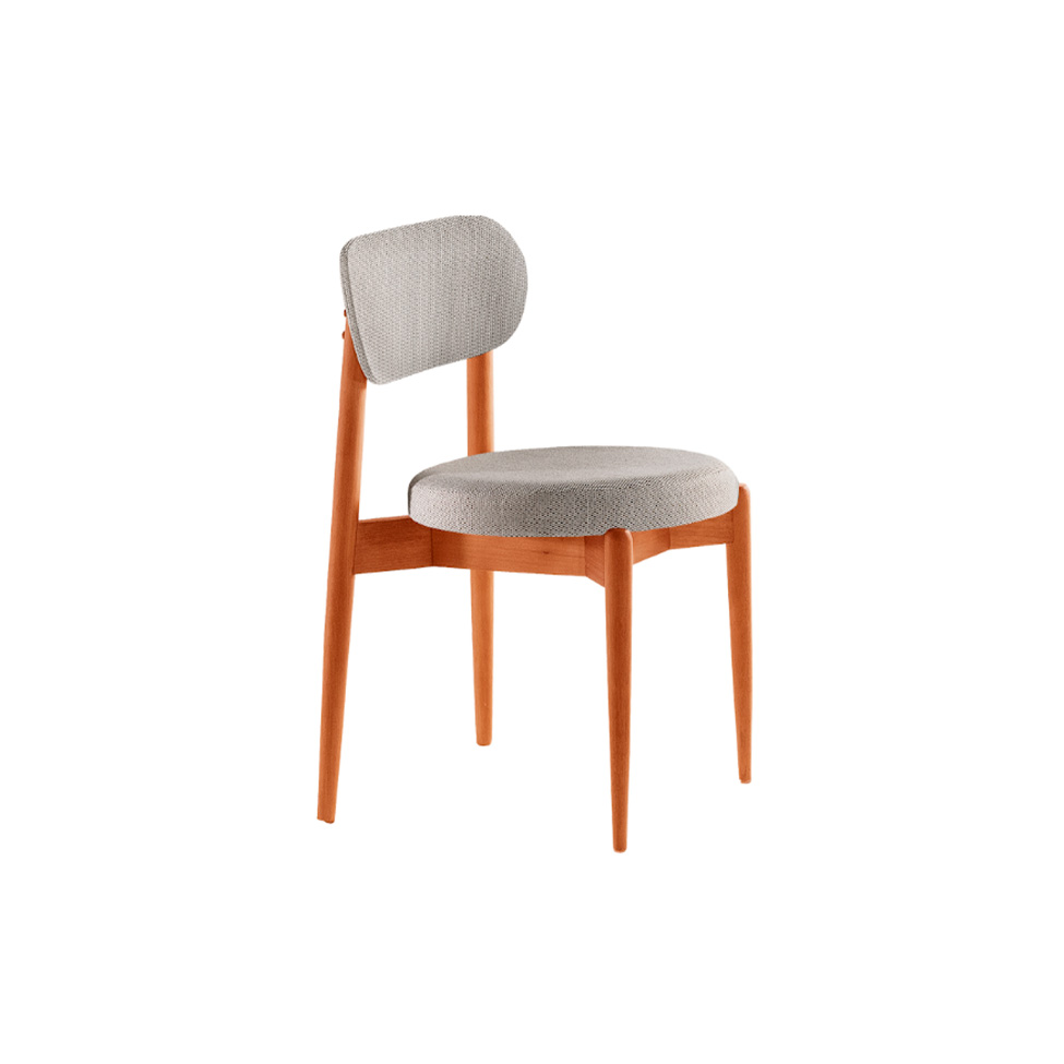 Conjunto de Mesa Redonda com Tampo em Madeira Miami e 4 Cadeiras Miami Soft Linho Quartzo e Cinamomo