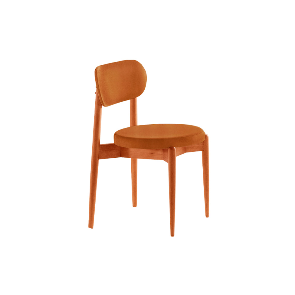 Conjunto de Mesa Redonda com Tampo em Madeira Miami e 4 Cadeiras Miami Soft Tecido Sintético Caramelo e Cinamomo