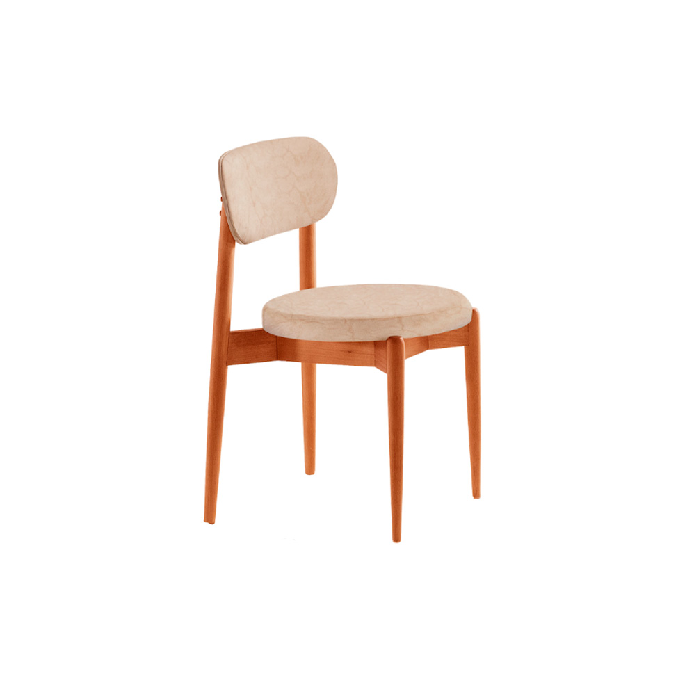 Conjunto de Mesa Redonda com Tampo em Madeira Miami e 4 Cadeiras Miami Soft Tecido Sintético Milano e Cinamomo