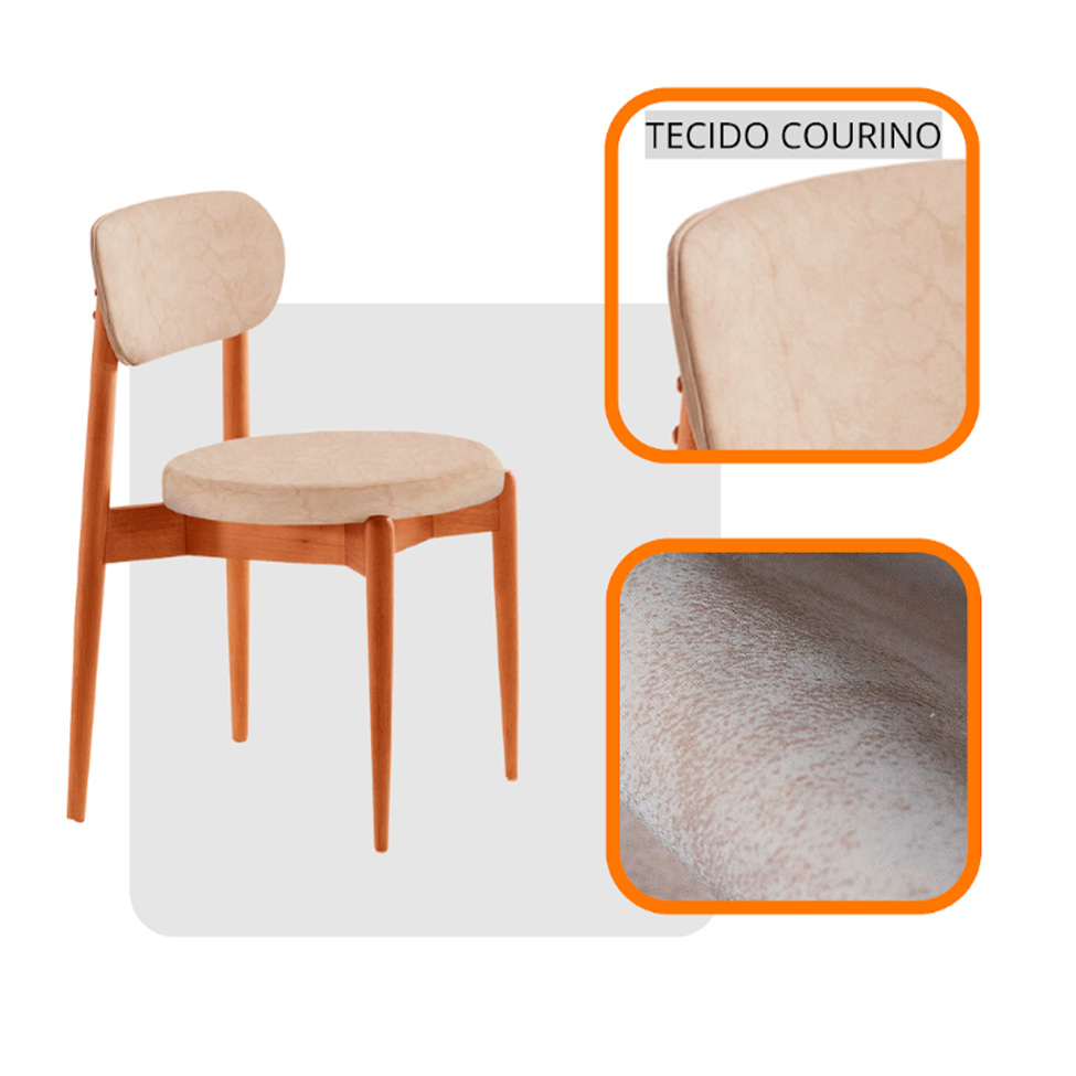 Conjunto de Mesa Redonda com Tampo em Madeira Miami e 4 Cadeiras Miami Soft Tecido Sintético Milano e Cinamomo