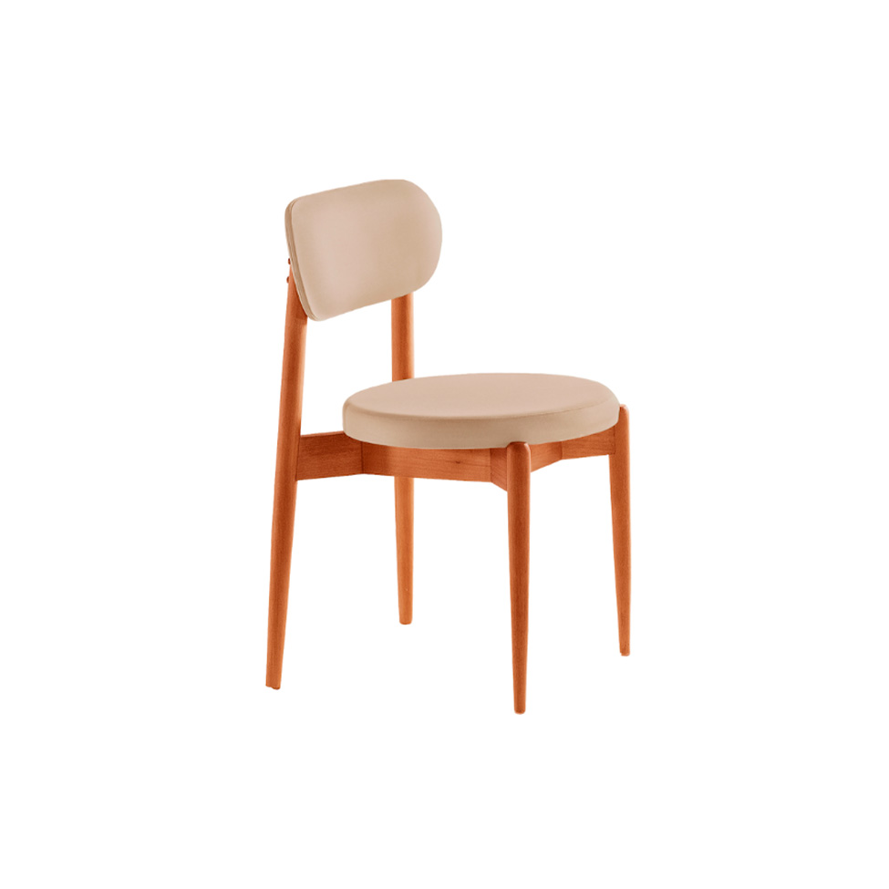 Conjunto de Mesa Redonda com Tampo em Madeira Miami e 4 Cadeiras Miami Soft Veludo Bege e Cinamomo