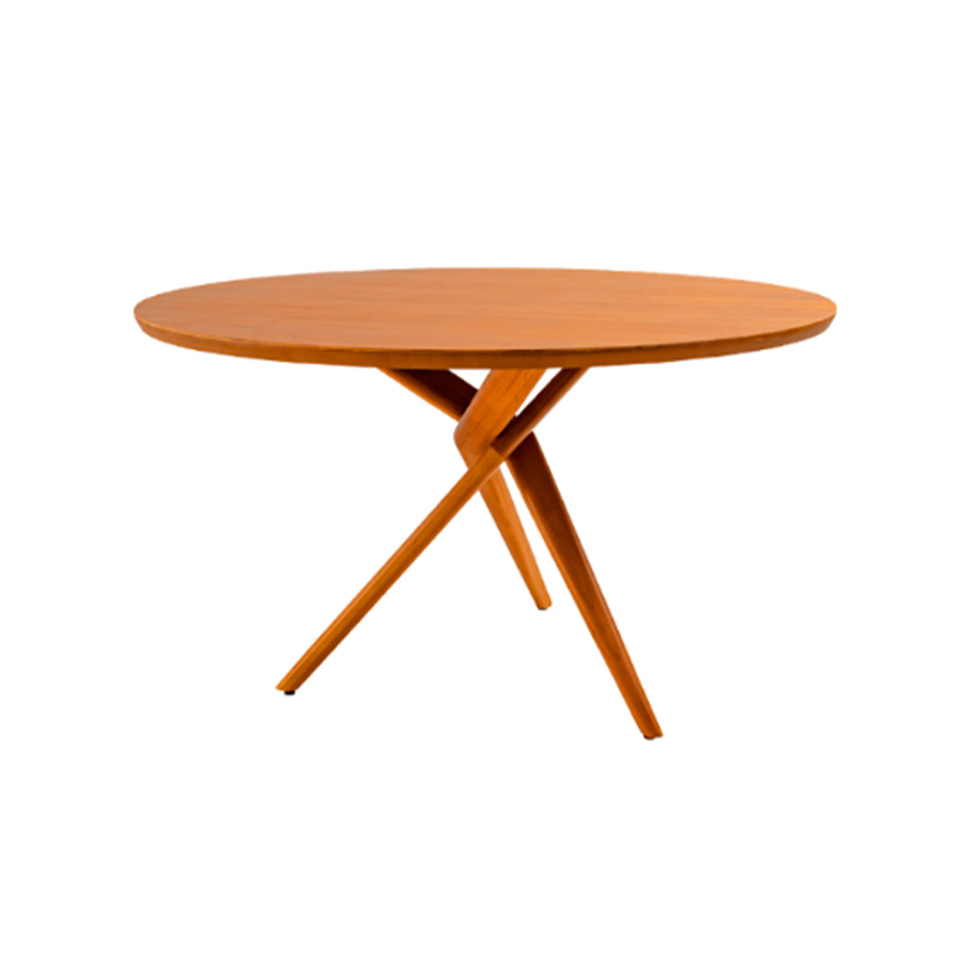 Conjunto de Mesa Redonda com Tampo em Madeira Miami e 4 Cadeiras Miami Soft Veludo Bege e Cinamomo