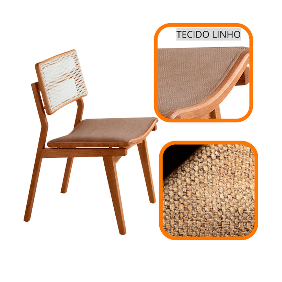 Conjunto de Mesa Retangular com Tampo Laminado Alana e 6 Cadeiras Lea Premium Linho Atacama e Imbuia