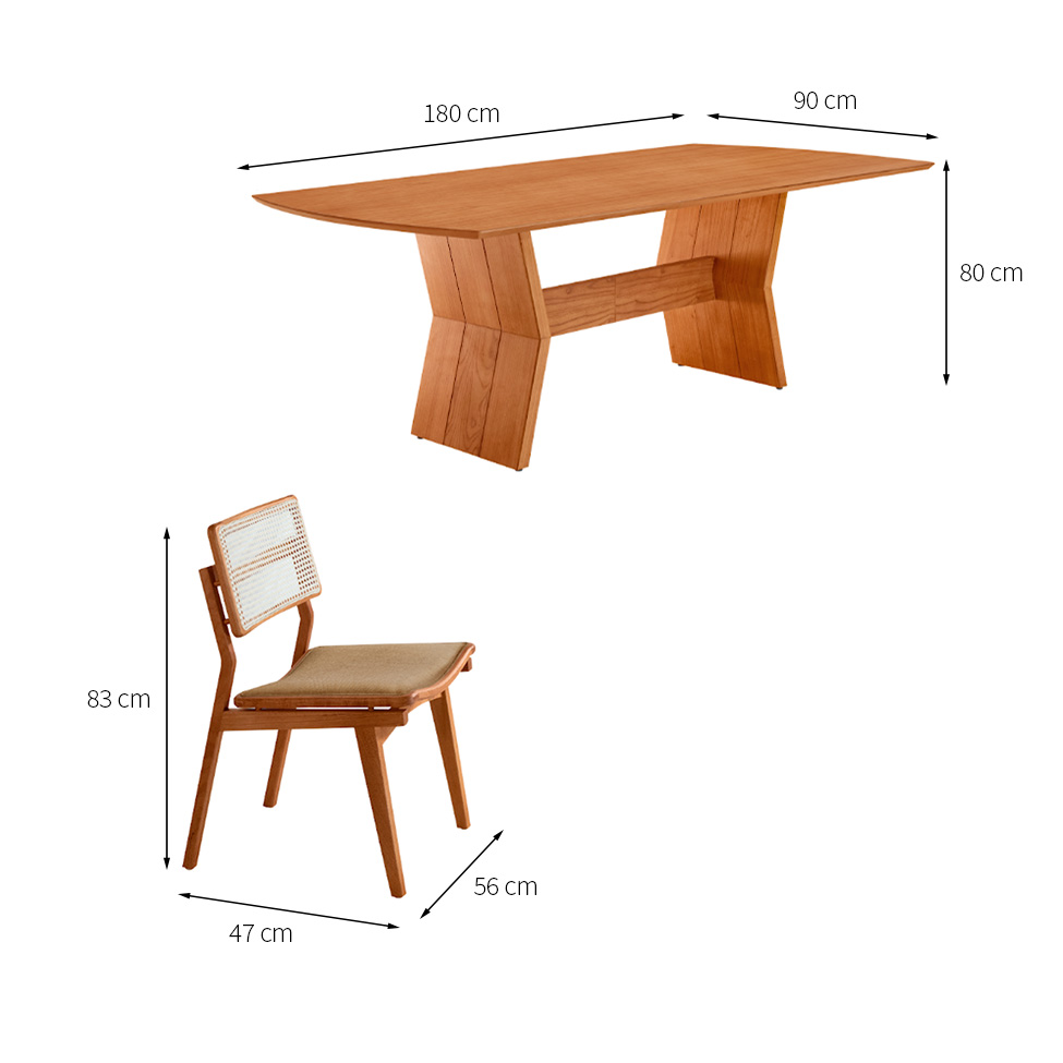 Conjunto de Mesa Retangular com Tampo Laminado Alana e 6 Cadeiras Lea Premium Linho Âmbar e Imbuia