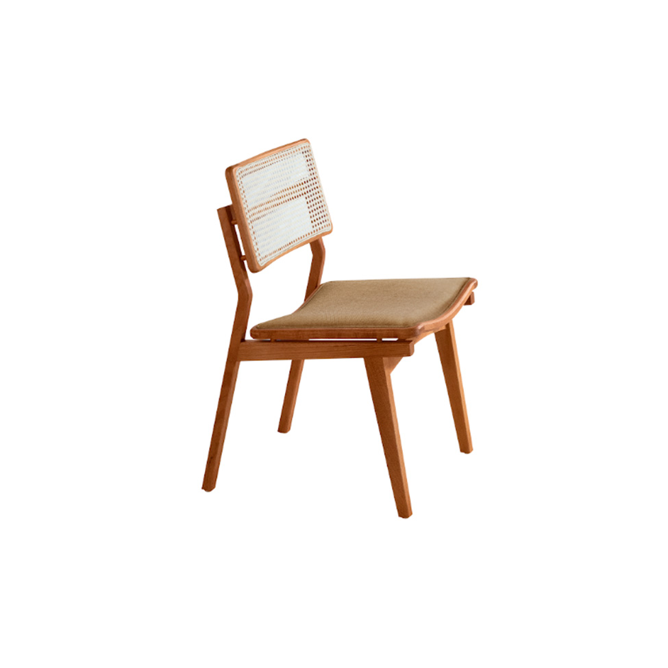 Conjunto de Mesa Retangular com Tampo Laminado Alana e 6 Cadeiras Lea Premium Linho Âmbar e Imbuia