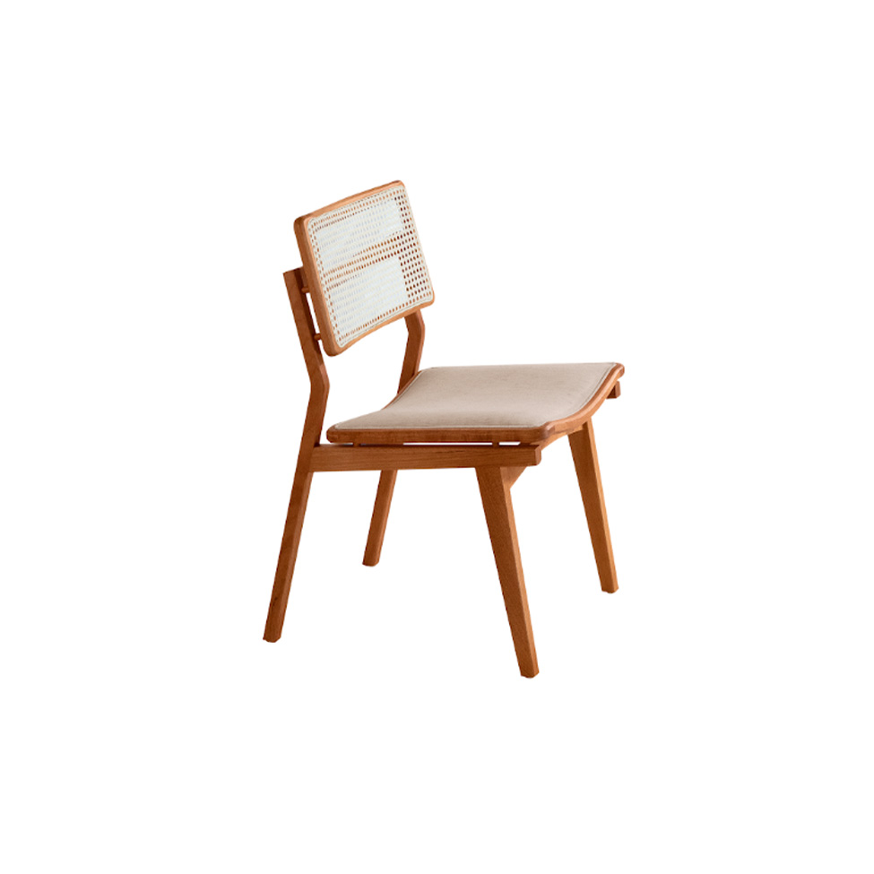 Conjunto de Mesa Retangular com Tampo Laminado Alana e 6 Cadeiras Lea Premium Linho Off White e Imbuia
