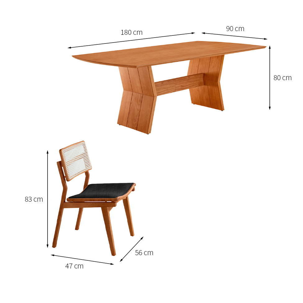 Conjunto de Mesa Retangular com Tampo Laminado Alana e 6 Cadeiras Lea Premium Linho Preto e Imbuia