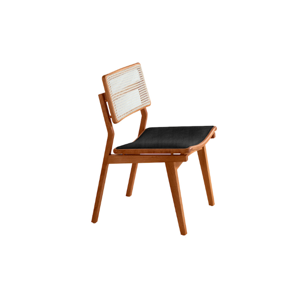 Conjunto de Mesa Retangular com Tampo Laminado Alana e 6 Cadeiras Lea Premium Linho Preto e Imbuia